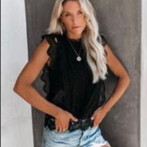 Swiss Dot Crochet Lace Top - Black